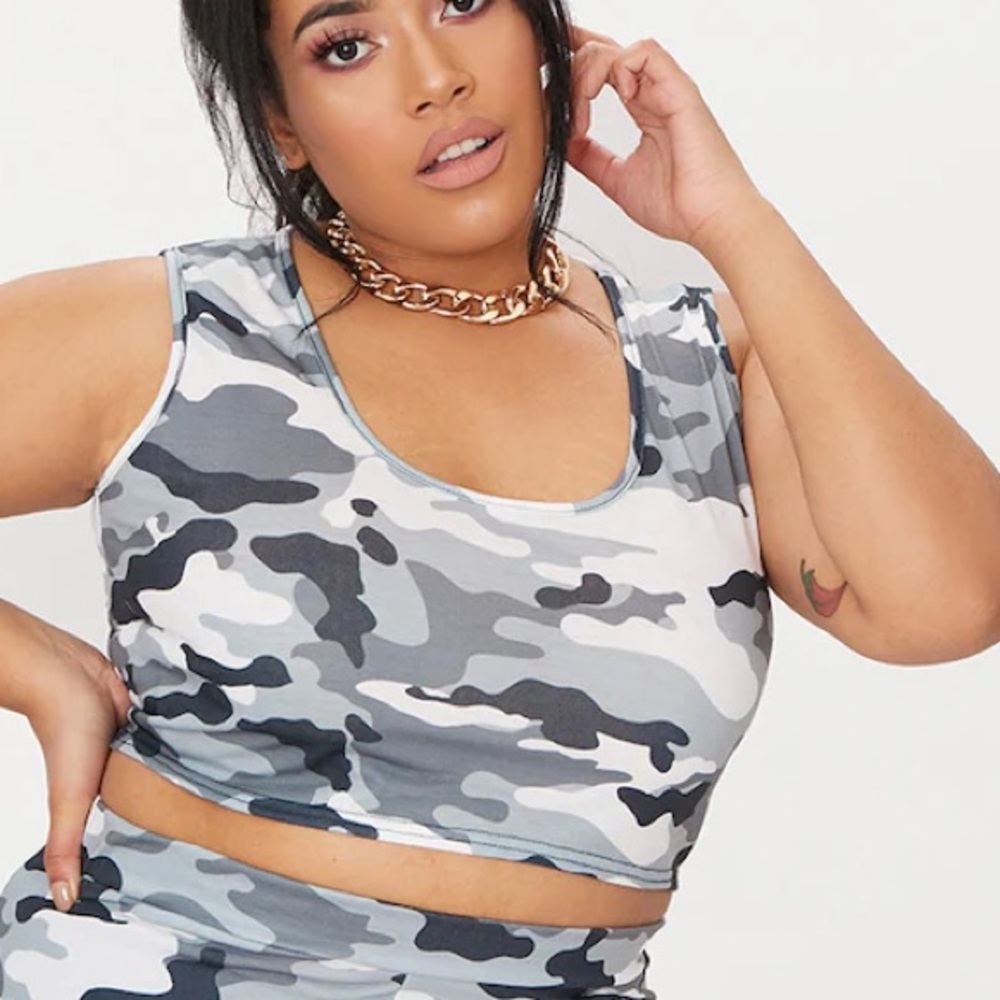 Pretty Little Thing camo crop top tank top